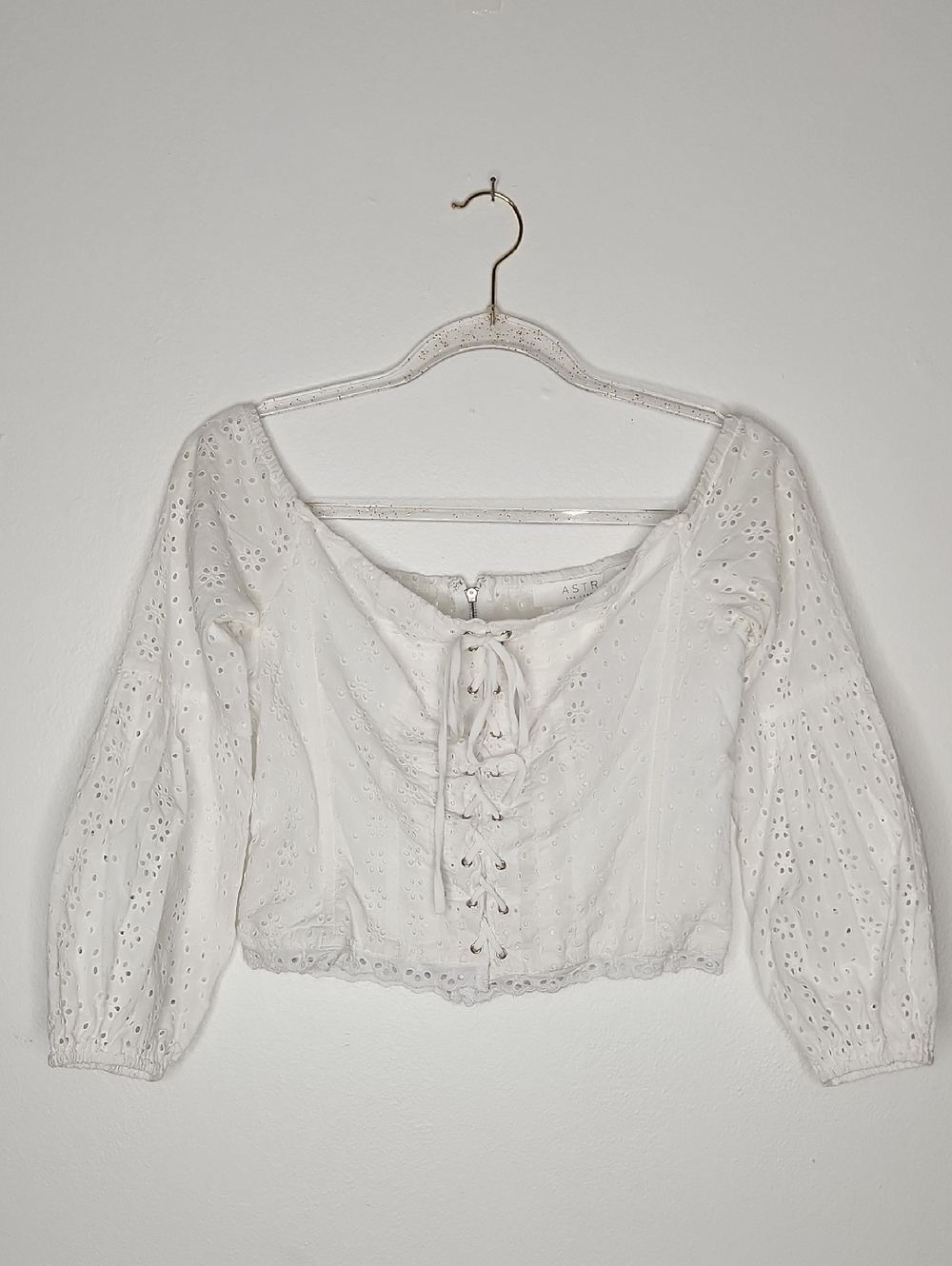 ASTR Milkmade Cottagecore Ren Fair Festival Eyelet Lace-Up Corset Peasant Top